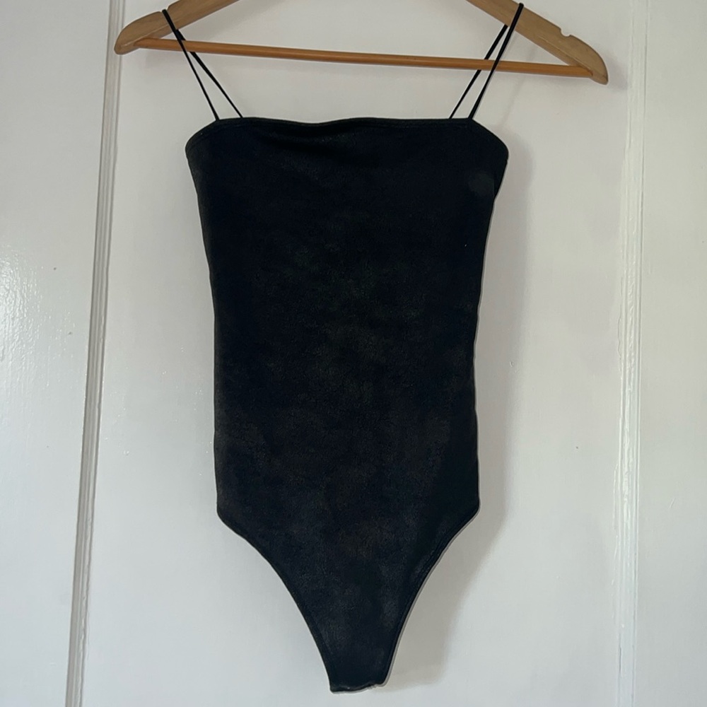 Abercrombie & fitch soft AF faux leather stretchy black body suit